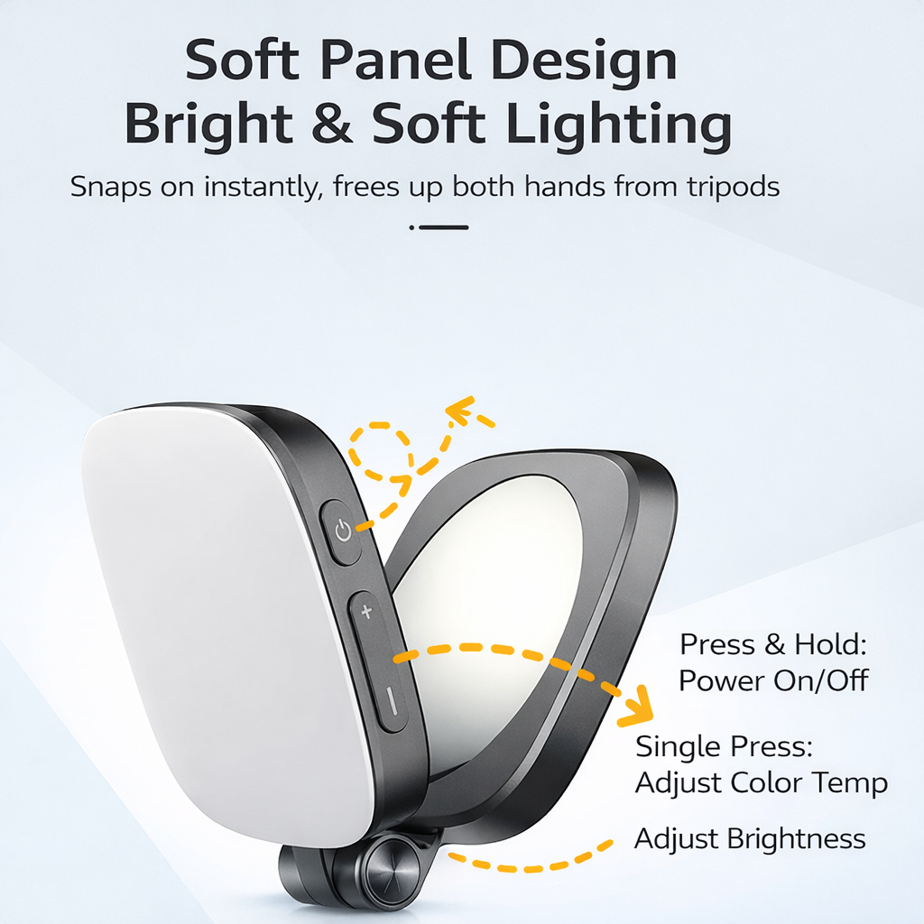 Luce Selfie Magnetica Regolabile per Smartphone – con specchio - Rotazione 360°, Inclinazione 270° - Compatibile MagSafe - JQ-01