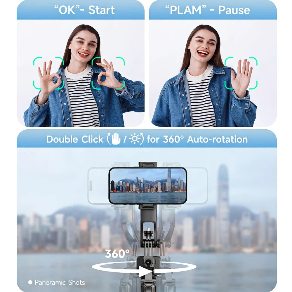 Selfie Stick AI con Tracciamento Facciale, Treppiede Telescopico e Stabile con Telecomando Bluetooth, Rotazione 360°, Compatibile con iPhone e Android - C17