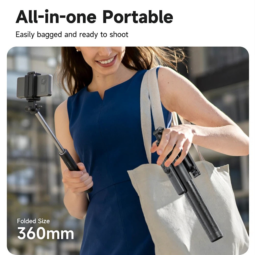 Selfie Stick AI con Tracciamento Facciale, Treppiede Telescopico e Stabile con Telecomando Bluetooth, Rotazione 360°, Compatibile con iPhone e Android - C17
