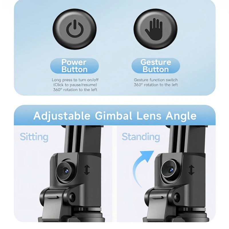 Selfie Stick AI con Tracciamento Facciale, Treppiede Telescopico e Stabile con Telecomando Bluetooth, Rotazione 360°, Compatibile con iPhone e Android - C17