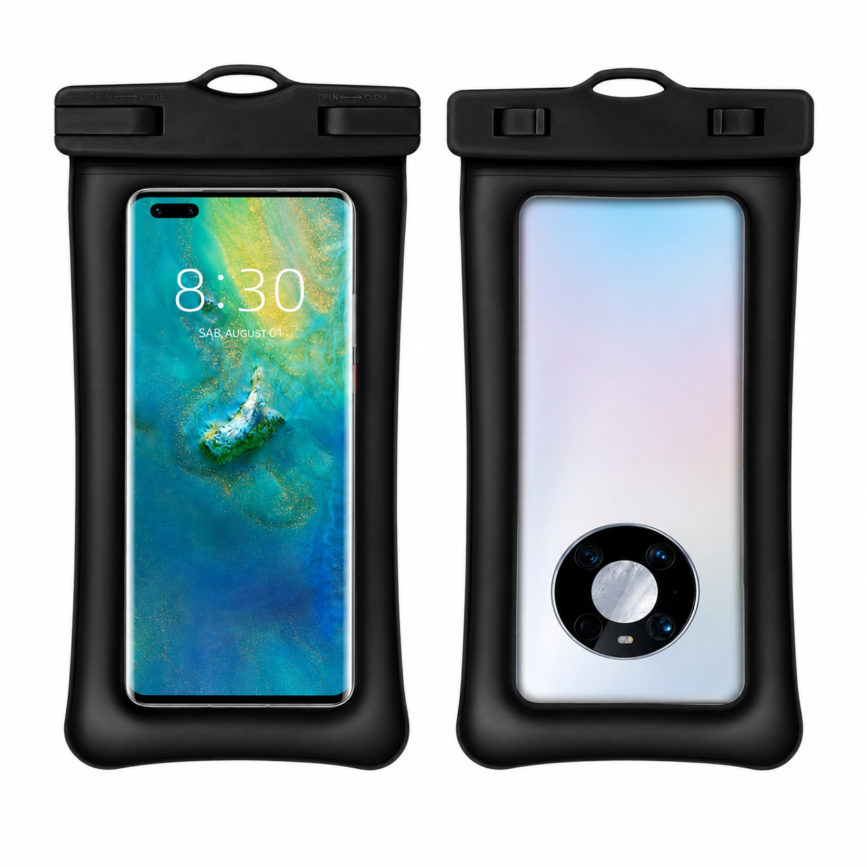 Custodia Impermeabile Galleggiante per Smartphone con Doppio Airbag, IPX8 fino a 30 Metri, Compatibile fino a 7,2 Pollici, TPU Touch ad Alta Sensibilità, per Nuoto, Immersioni e Terme, con Cordino Girevole-J009-2