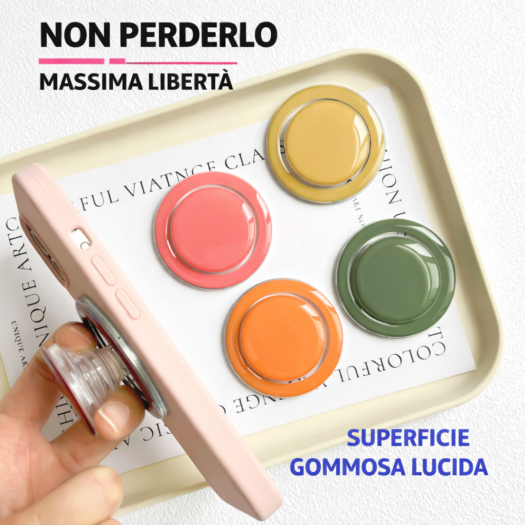 Supporto magnetico estensibile per smartphone | Stile Macaron | Anello in silicone con base ad aria trasparente | Supporto da tavolo multifunzione – SU-7
