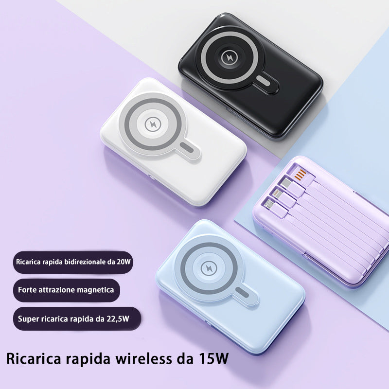 Power Bank Magnetico MagSafe 10.000mAh | Ricarica Rapida Wireless + Cavo Integrato | Supporta iWatch & Cuffie - CW02