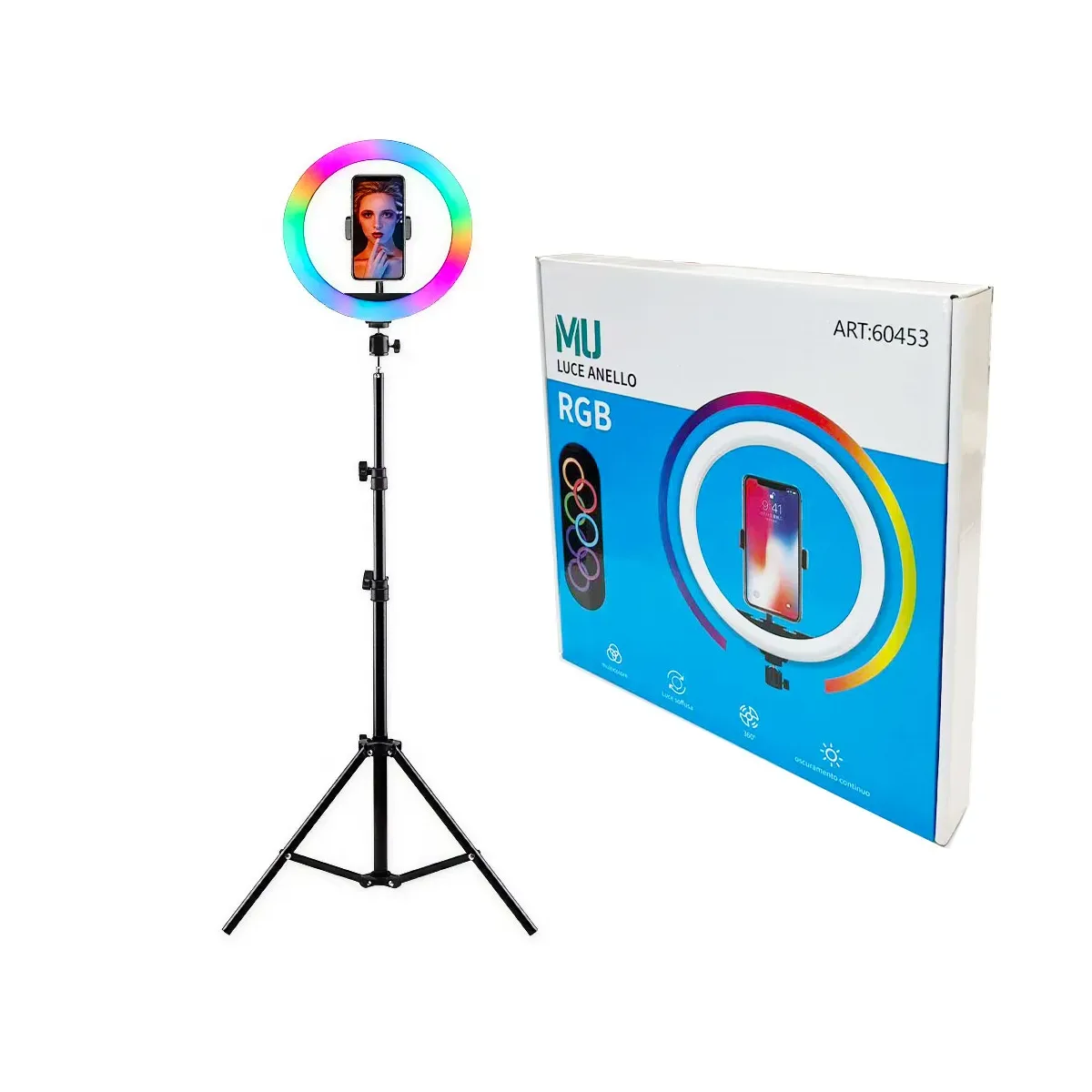 Ring Light RGB da 12 pollici con 15 modalità di illuminazione | rotazione a 360° – Luce Professionale per Video & Selfie - MU-60453
