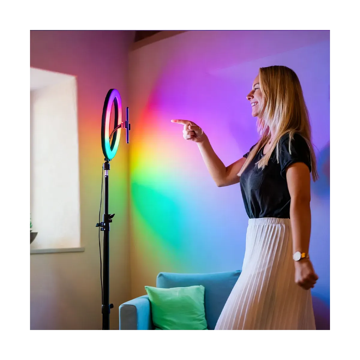 Ring Light RGB da 12 pollici con 15 modalità di illuminazione | rotazione a 360° – Luce Professionale per Video & Selfie - MU-60453
