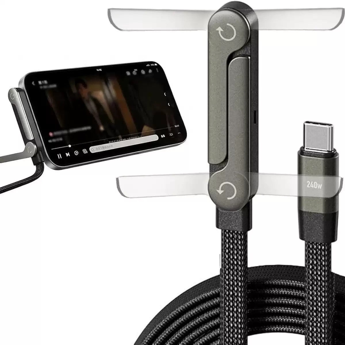 Cavo intrecciato di ricarica rapida 240W 1.5M con supporto pieghevole 360° compatibile con iPhone e Android - X09A