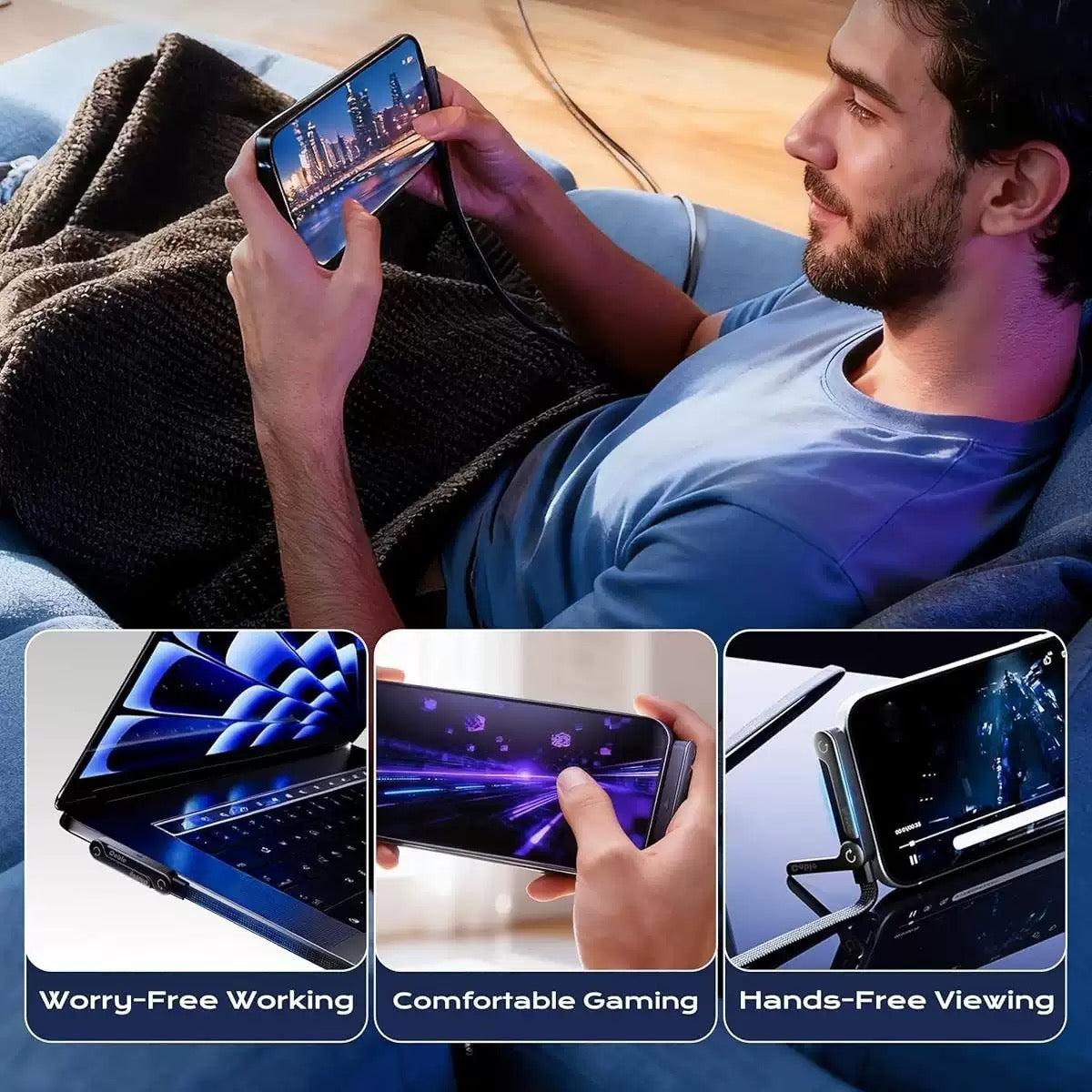 Cavo intrecciato di ricarica rapida 240W 1.5M con supporto pieghevole 360° compatibile con iPhone e Android - X90A