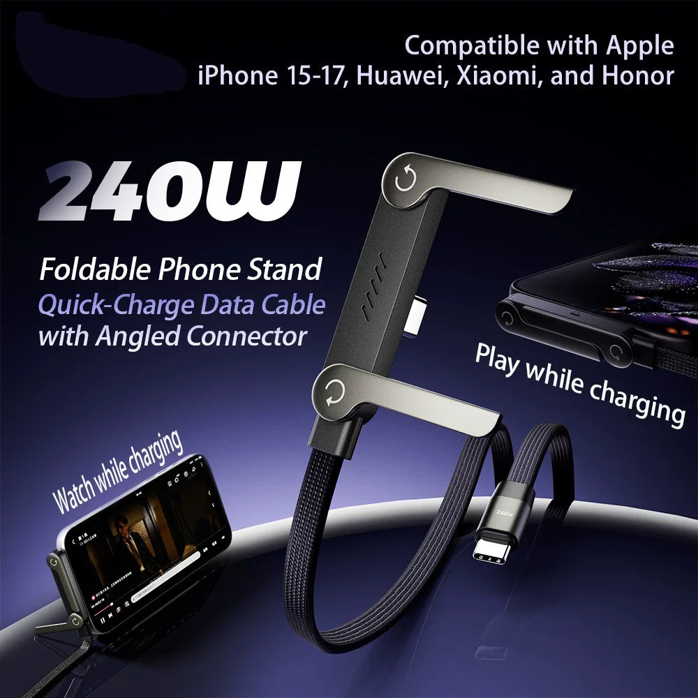 Cavo intrecciato di ricarica rapida 240W 1.5M con supporto pieghevole 360° compatibile con iPhone e Android - X90A