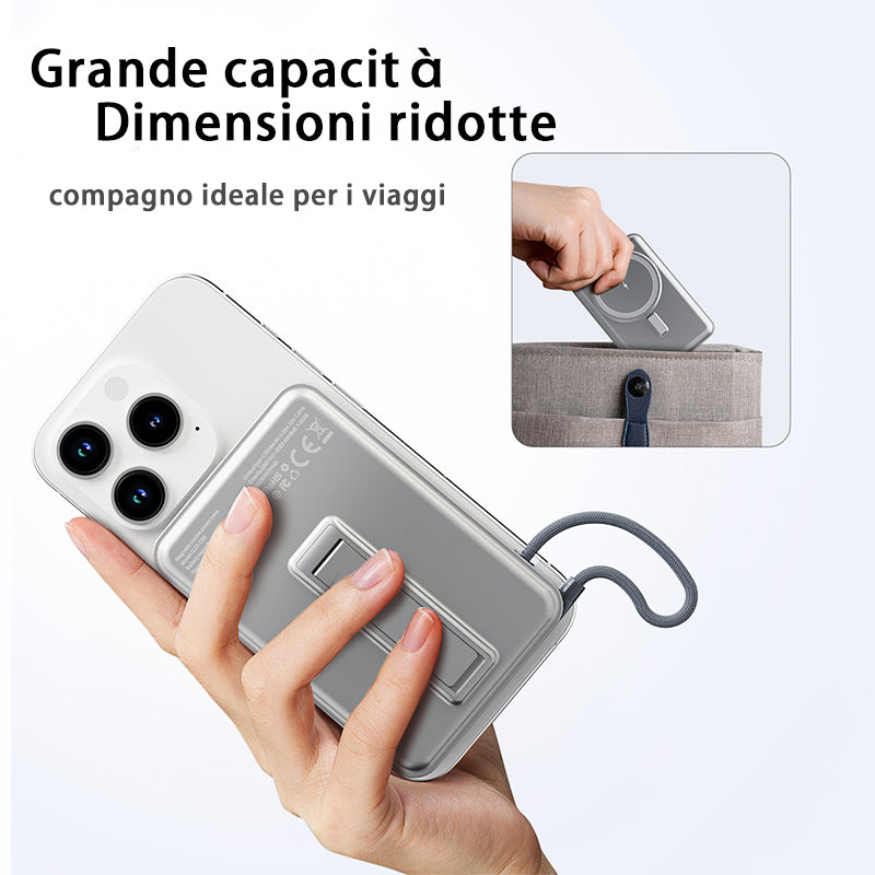 Power Bank Magnetico MagSafe con supporto e cavo Type C integrato - per Android e iPhone - 10000mAh - Ricarica Veloce - C05