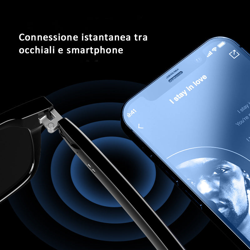 Occhiali Intelligenti Bluetooth E13 – Best Seller per il Mercato Internazionale | Lenti Anti-Luce Blu | Musica, Chiamate, Sport, Navigazione e Comandi Vocali - OB01