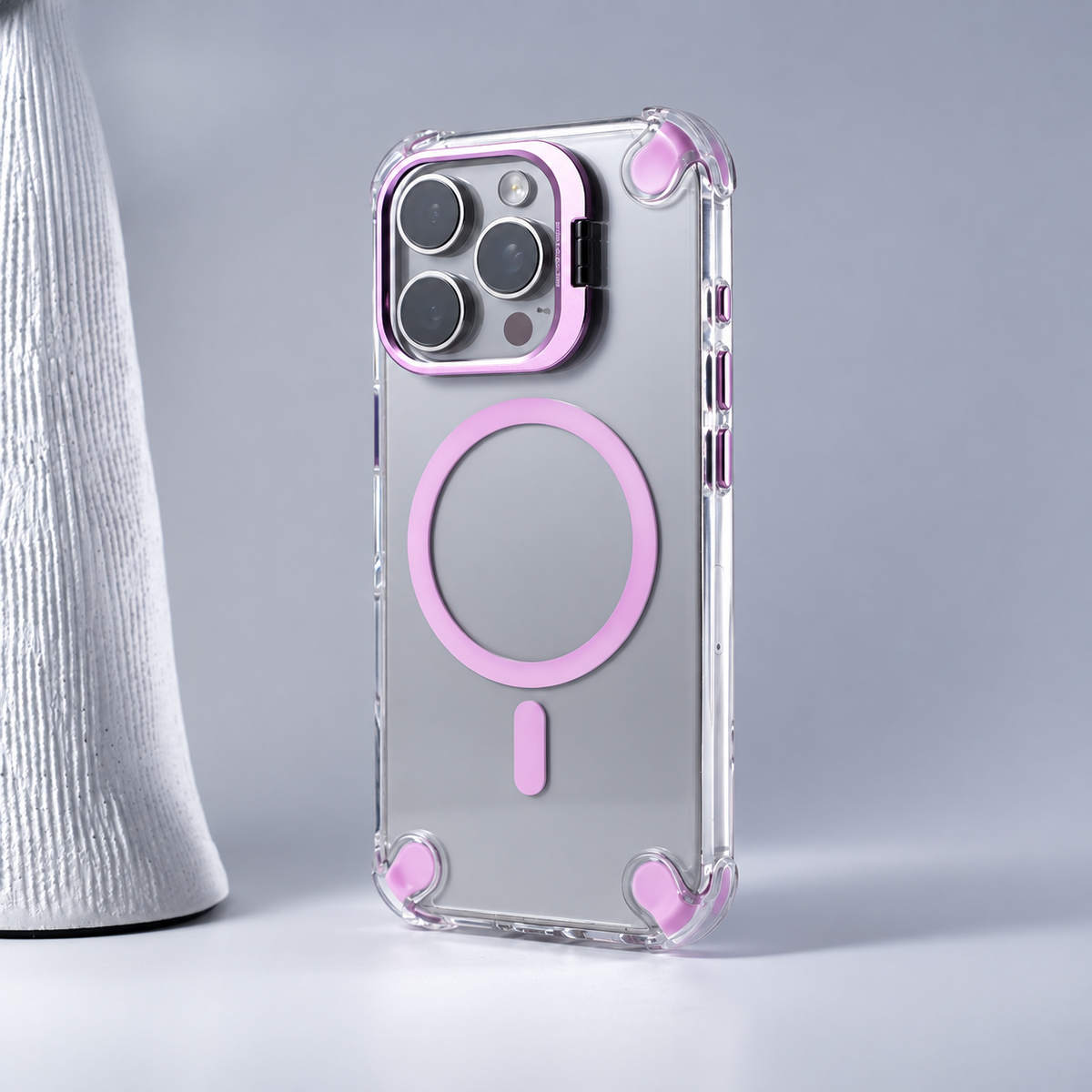 Cover Trasparente con Supporto Integrato nella Cornice Fotocamera per iPhone | MagSafe & Anti-Urto CS07