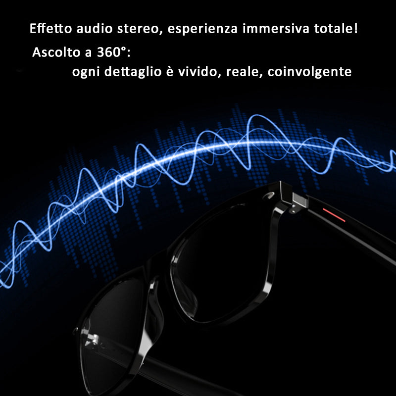 Occhiali Intelligenti Bluetooth E13 – Best Seller per il Mercato Internazionale | Lenti Anti-Luce Blu | Musica, Chiamate, Sport, Navigazione e Comandi Vocali - OB01