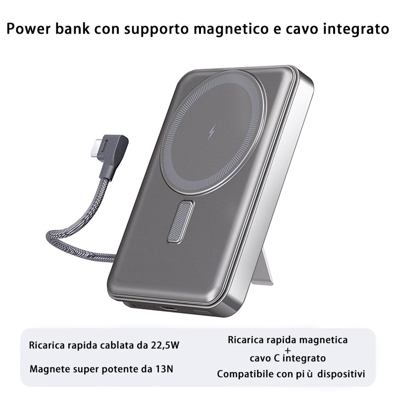 Power Bank Magnetico MagSafe con supporto e cavo Type C integrato - per Android e iPhone - 10000mAh - Ricarica Veloce - C05