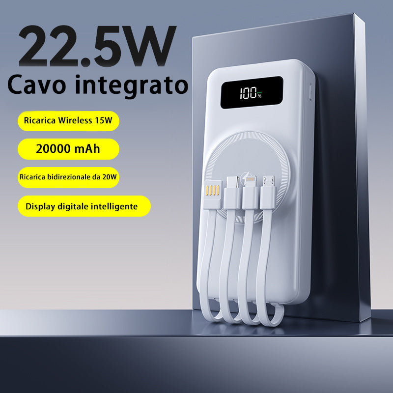 Power bank portatile MagSafe wireless magnetico con ricarica rapida, cavo integrato, capacità ultra grande da 20.000 mAh, comodo da trasportare - CW03