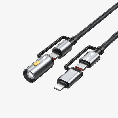 Cavo 4-in-1 Ricarica Veloce e Trasferimento Dati | Tipo-C, Lightning, Accendisigari | con Torcia, Nylon Intrecciato 60W  – 60W Nylon Intrecciato - X307/X308