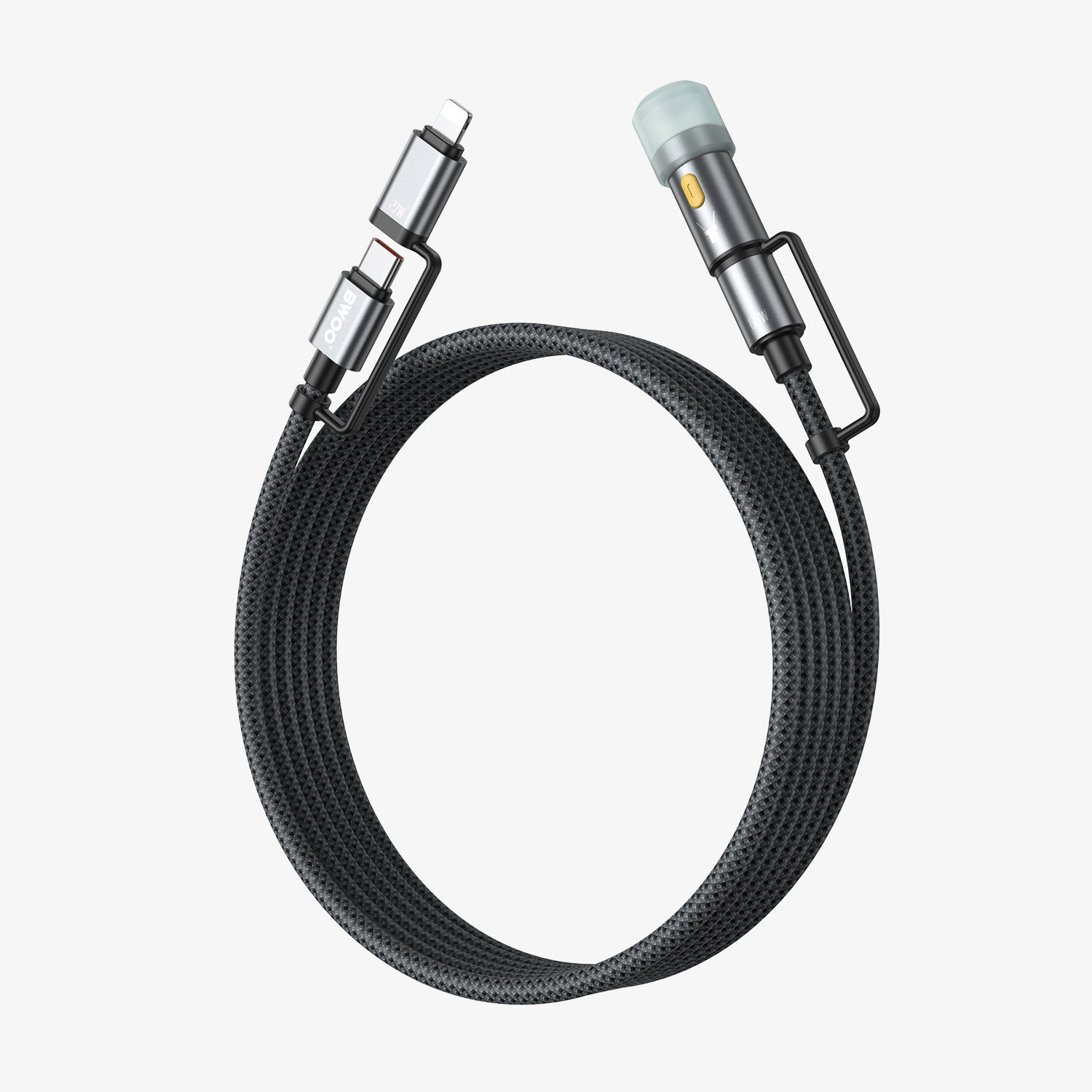 Cavo 4-in-1 Ricarica Veloce e Trasferimento Dati | Tipo-C, Lightning, Accendisigari | con Torcia, Nylon Intrecciato 60W  – 60W Nylon Intrecciato - X307/X308