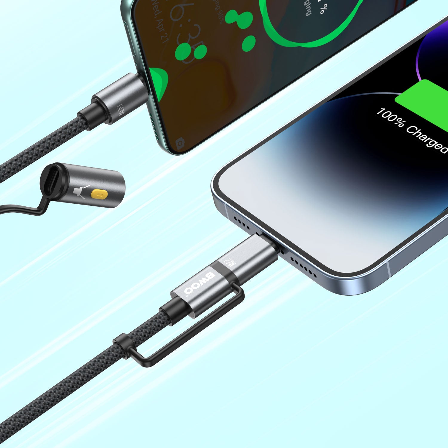Cavo 4-in-1 Ricarica Veloce e Trasferimento Dati | Tipo-C, Lightning, Accendisigari | con Torcia, Nylon Intrecciato 60W  – 60W Nylon Intrecciato - X307/X308