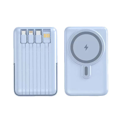 Caricatore wireless compatibile con MagSafe, Power Bank 4 in 1 con cavi integrati USB + Type-C + Lightning + Micro USB, supporto integrato - 10000 mAh | 20000 mAh -CW01