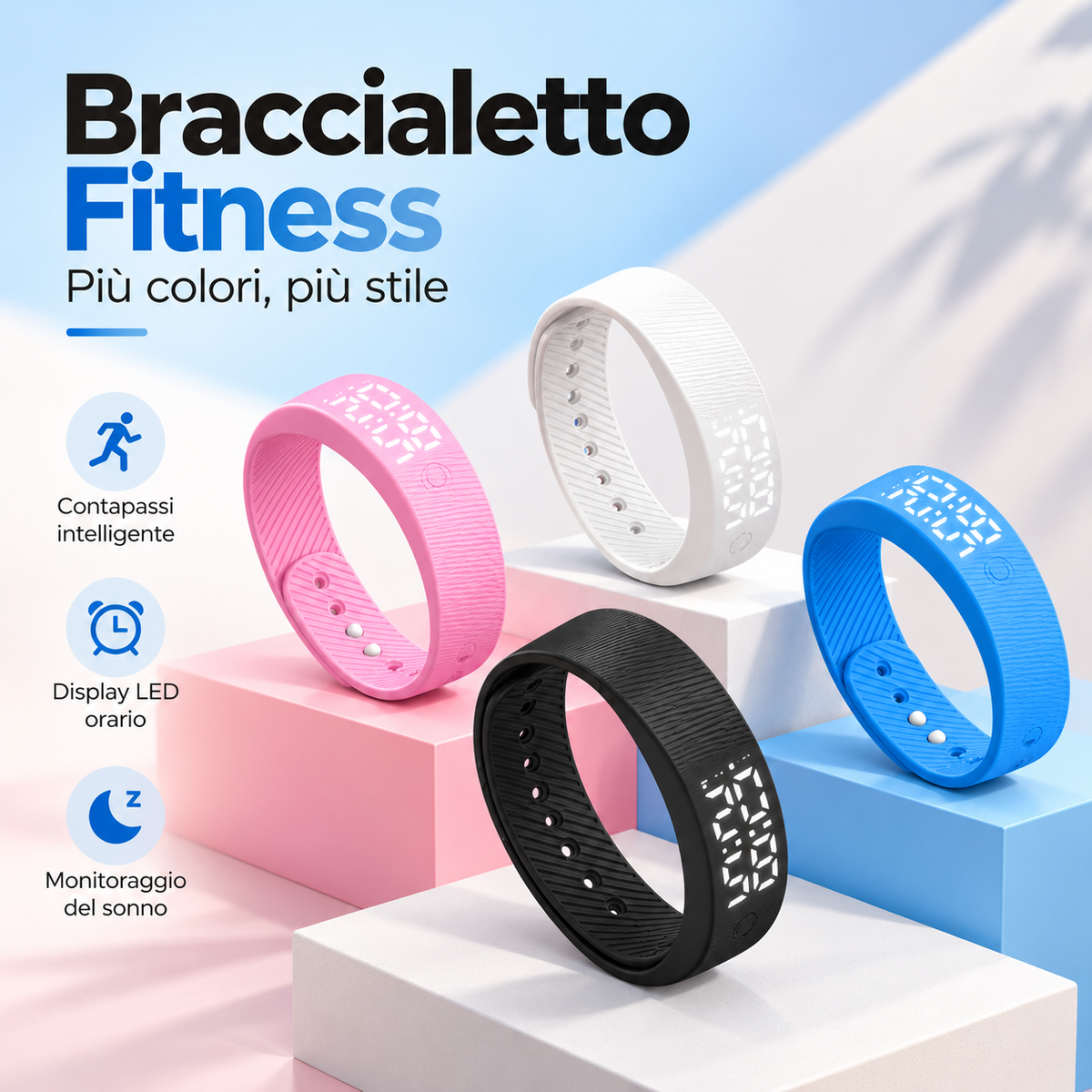 Braccialetto Fitness con Display LED Digitale, Contapassi 3D, Monitoraggio del Sonno, Sveglia con Vibrazione, Ricarica USB, Leggero e Regolabile, per Uomo Donna e Ragazzi-T5C