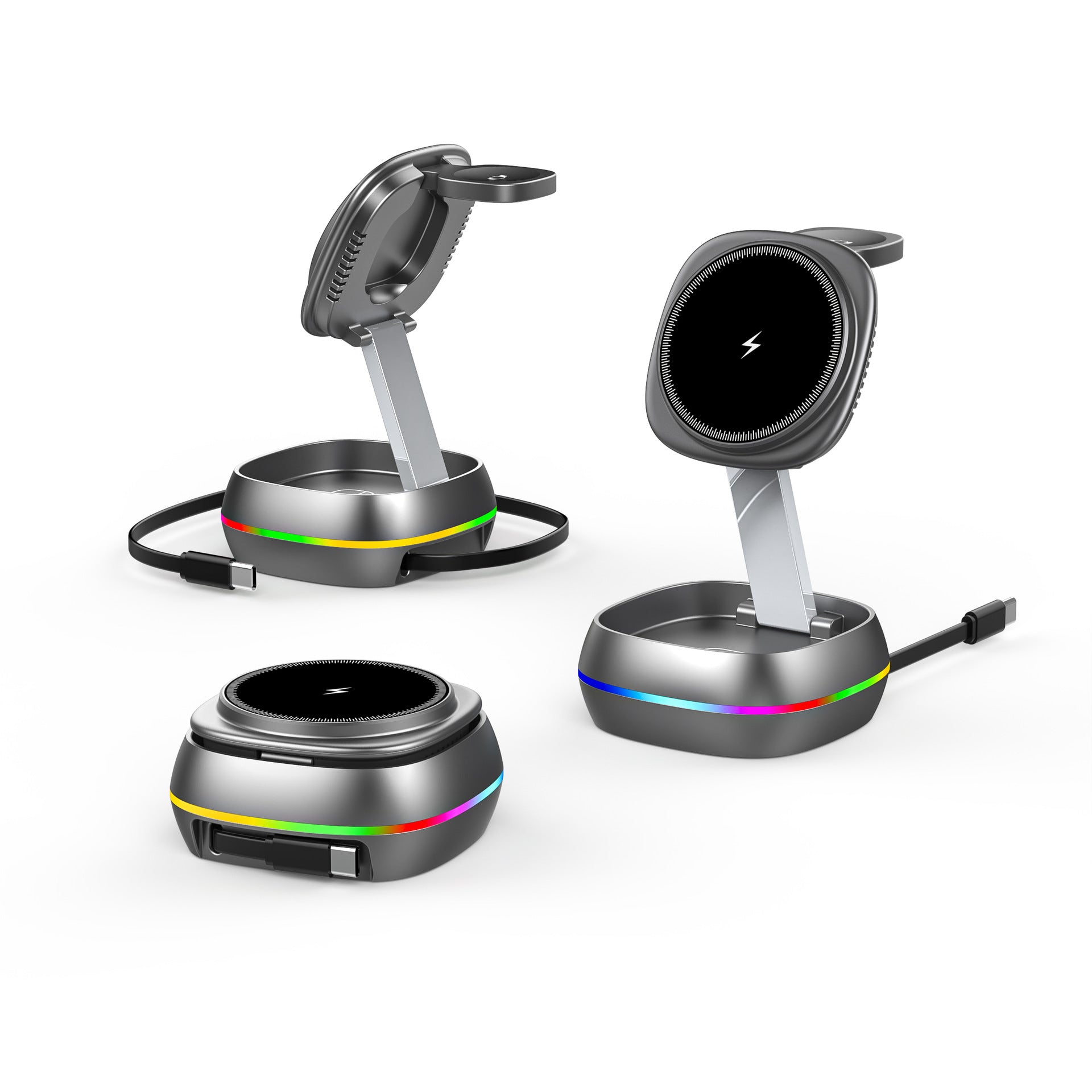 Caricatore Wireless 3 in 1 Pieghevole 15W con Luce RGB – iPhone, AirPods & Apple Watch - WX681