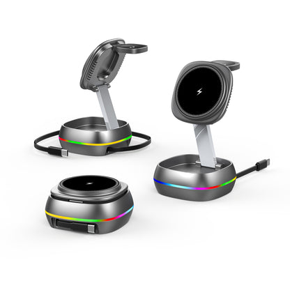 Caricatore Wireless 3 in 1 Pieghevole 15W con Luce RGB – iPhone, AirPods & Apple Watch - WX681