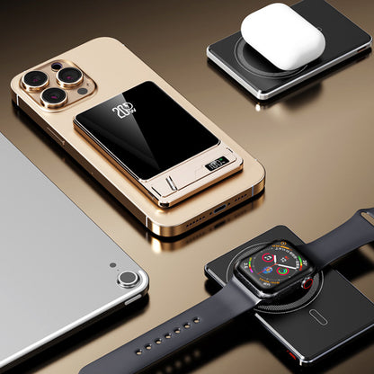 Power Bank MagSafe super sottile 3 in 1 | Ricarica rapida 20W PD + Wireless 15W | 5000mAh ultraleggero in alluminio con supporto – F15-5K