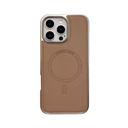 Cover per iPhone in Pelle Vegana – Premium con Magneti MagSafe, Bordi Cromati, Antiurto 360°, Anti-Ingiallimento – Mod. CS02
