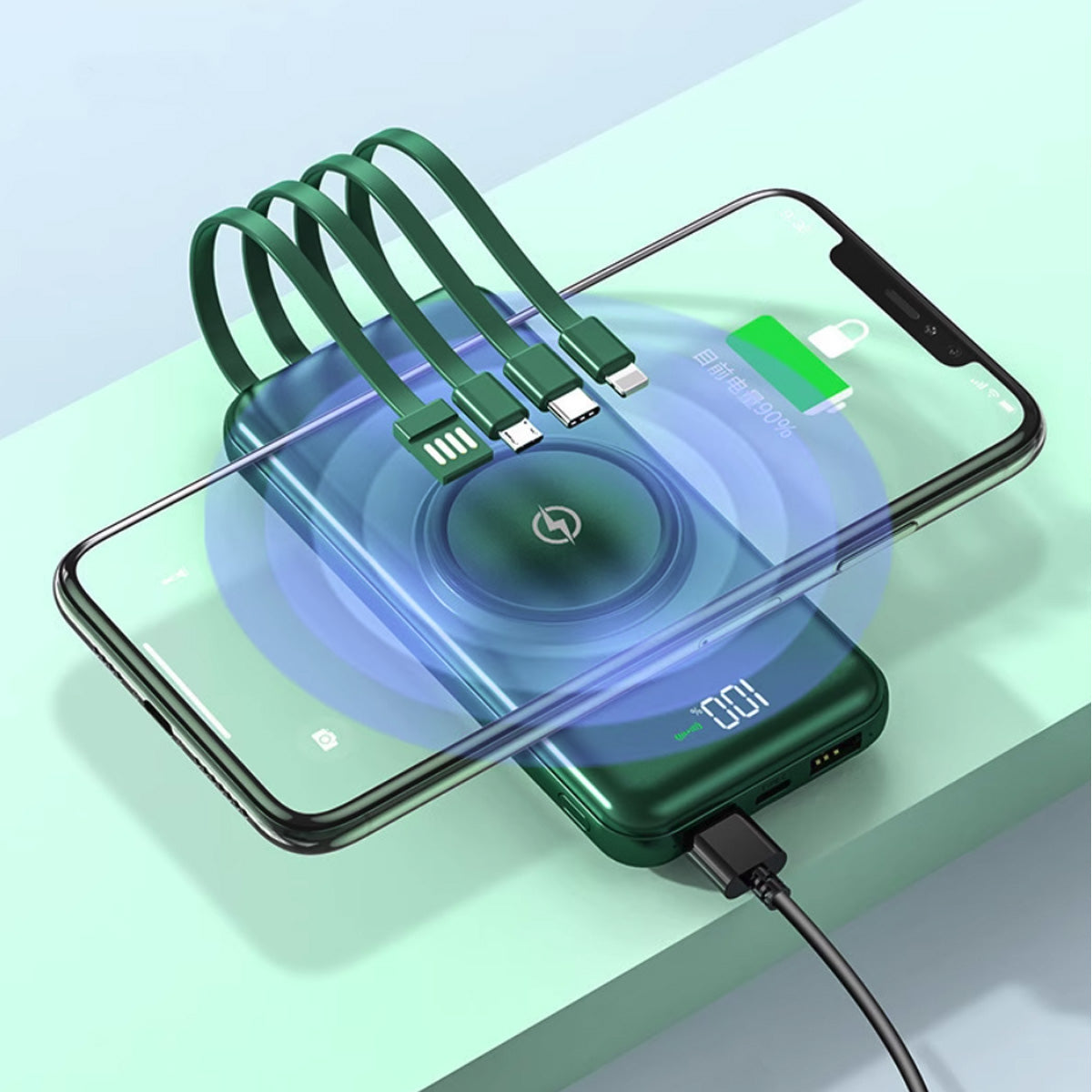 Power Bank Wireless 20.000 mAh con Display LED | Compatibile con Custodie Magnetiche | Caricatore 3-in-1 Lightning, Type-C e Micro USB - AS-50331