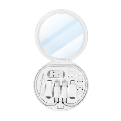 Kit da viaggio 6 in 1 – Scatola portacavi multifunzione con supporto smartphone, ricarica rapida PD 60W, cavo Type-C, adattatori Lightning/Micro USB/USB, spillo SIM incluso