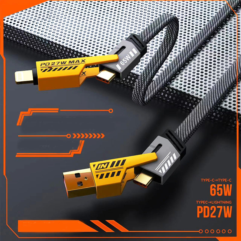 Cavo USB 4 in 1  | Ricarica Rapida 65W  | Uscita Max 3.0A  | Nylon Intrecciato Ultra Resistente  | Universale per iOS & Android