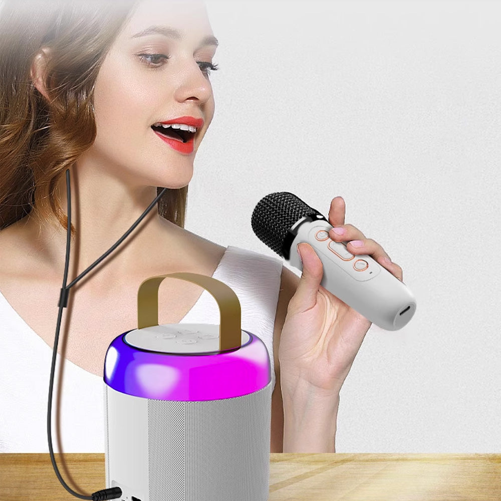 Altoparlante Karaoke Bluetooth con Luci LED, Jack, Slot TF e 2 Microfoni Inclusi - K12/K14