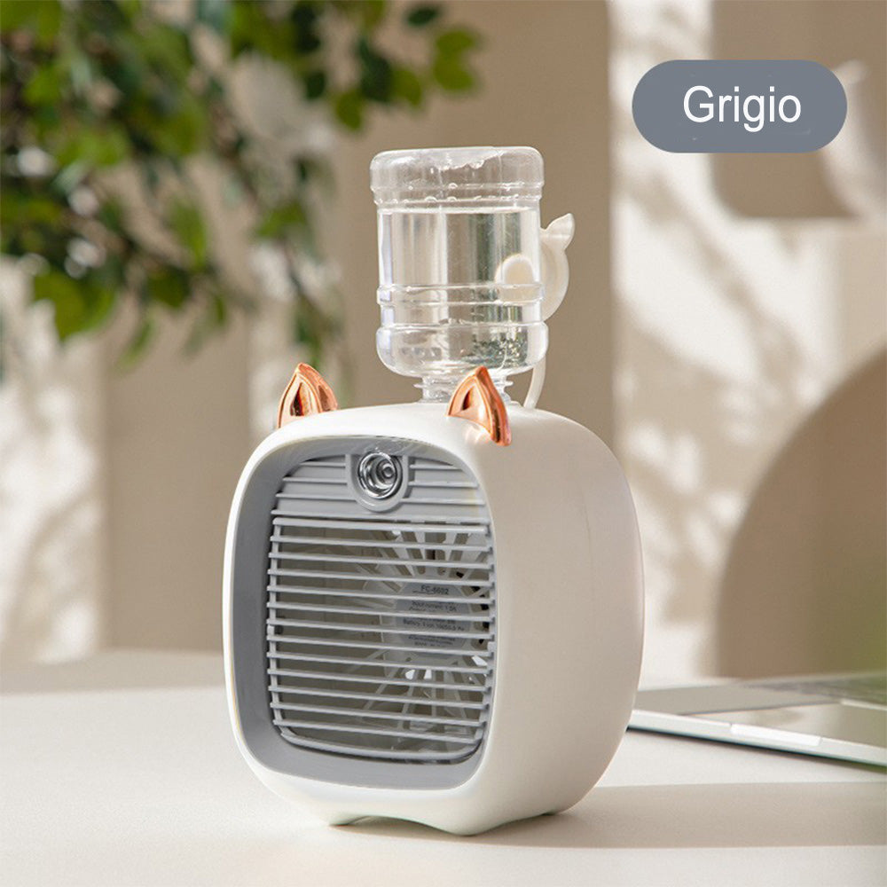 Mini Ventilatore Portatile con Nebulizzatore Umidificante — 3 Velocità, Ricarica USB-C Bianco/grigio - NF12