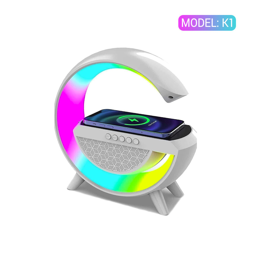Altoparlante Bluetooth con radio FM, luci LED a 6 colori, display con sveglia digitale e ricarica wireless integrata - BT2307