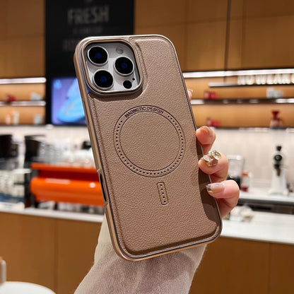 Cover per iPhone in Pelle Vegana – Premium con Magneti MagSafe, Bordi Cromati, Antiurto 360°, Anti-Ingiallimento – Mod. CS02