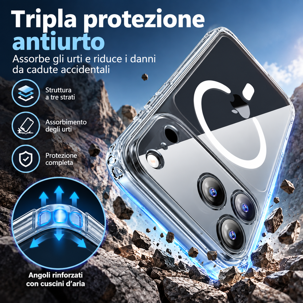 Cover Trasparente PC + TPU per iPhone – Antiurto, Anti ingiallimento ,Anti-Impronte e Anti-Graffio, Alta Trasparenza, Compatibile con MagSafe – 1110