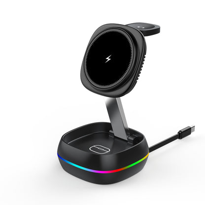 Caricatore Wireless 3 in 1 Pieghevole 15W con Luce RGB – iPhone, AirPods & Apple Watch - WX681