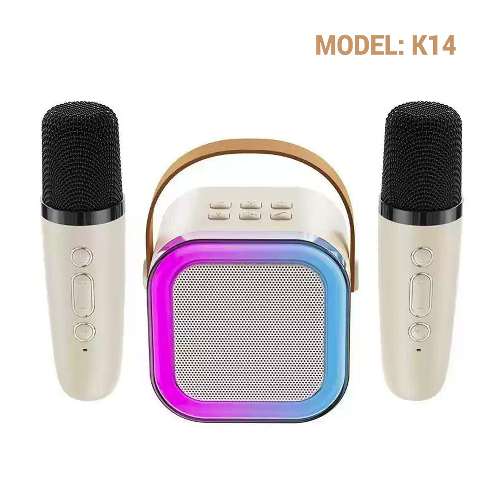 Altoparlante Karaoke Bluetooth con Luci LED, Jack, Slot TF e 2 Microfoni Inclusi - K12/K14
