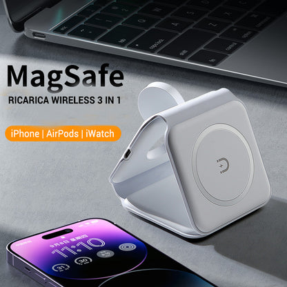 Caricatore Wireless 3 in 1 Pieghevole Magnetico – Ricarica iPhone, Apple Watch e AirPods - SW-42