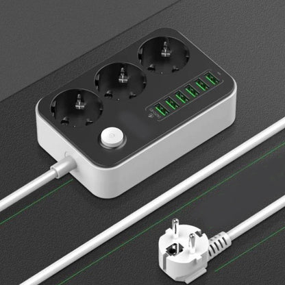 Multipresa 3 Prese + 6 USB con Interruttore – Cavo 3 m, Spina UE, Ricarica 3.4A - SE3631-3M