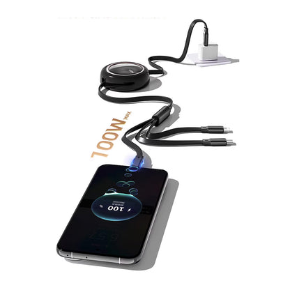 Cavo dati 3 in 1 — Ricarica veloce da 100W (Lightning, Type-C e Micro USB) — Estensibile fino a 120 cm -SC-100