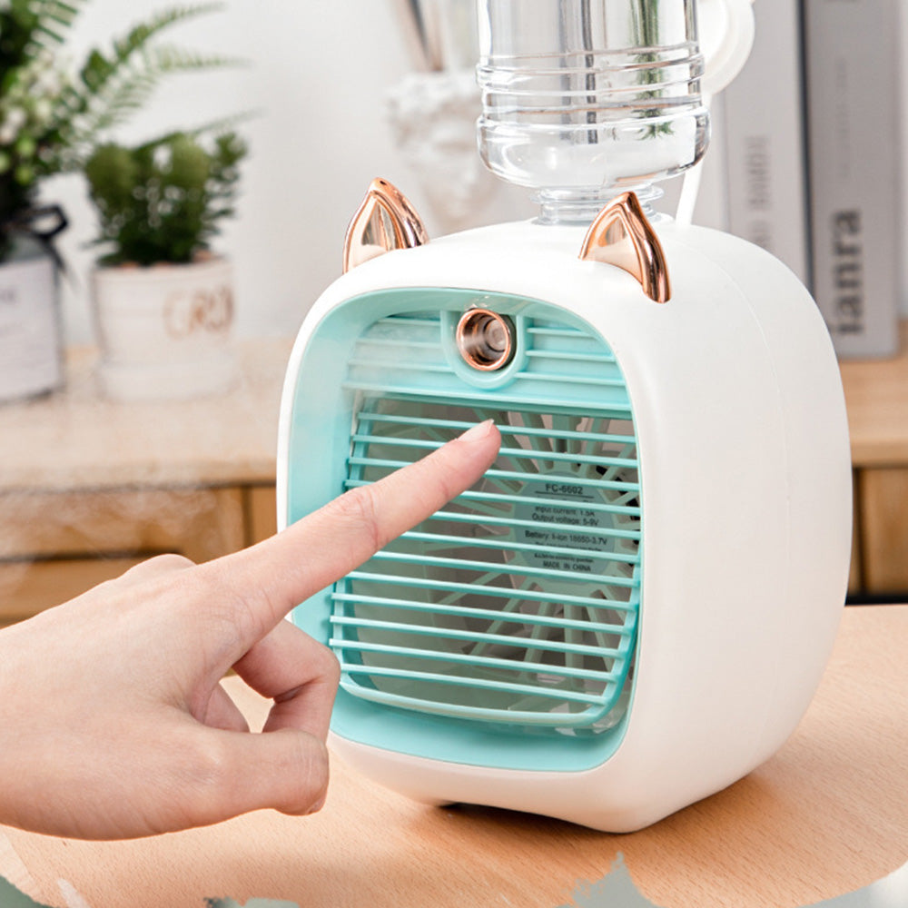 Mini Ventilatore Portatile con Nebulizzatore Umidificante — 3 Velocità, Ricarica USB-C Bianco/grigio - NF12