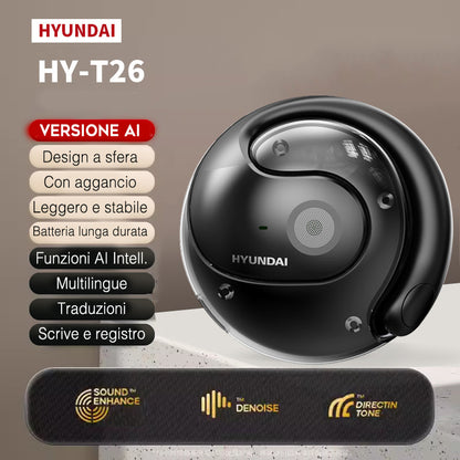 Auricolari Bluetooth | con versione  AI Multilingue, Design Sferico, Gancio Anticaduta, Audio Hi‑Fi, Portata 10 m, Riduzione Rumore – Ideali per Sport, Viaggi, Lavoro e Uso Quotidiano