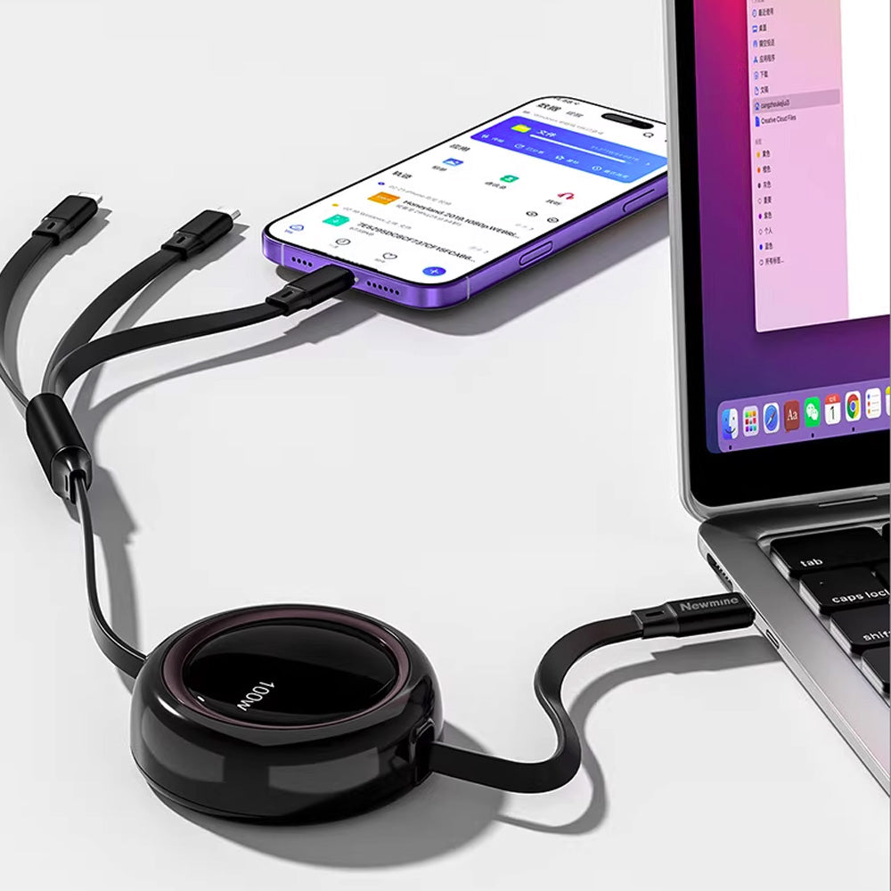Cavo dati 3 in 1 — Ricarica veloce da 100W (Lightning, Type-C e Micro USB) — Estensibile fino a 120 cm -SC-100