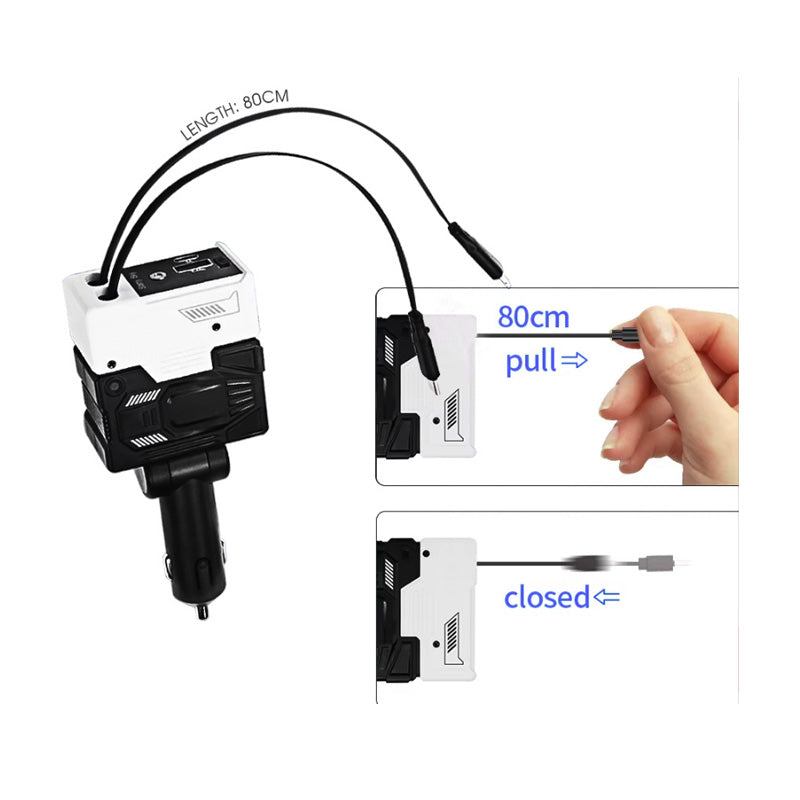 Caricatore auto 4 in 1 con LED cielo stellato, USB, Type-C e cavi estensibili Lightning | Type C – Ricarica rapida PD 3.0 66W -A1