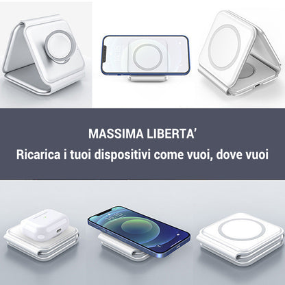 Caricatore Wireless 3 in 1 Pieghevole Magnetico – Ricarica iPhone, Apple Watch e AirPods - SW-42