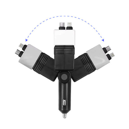 Caricatore auto 4 in 1 con LED cielo stellato, USB, Type-C e cavi estensibili Lightning | Type C – Ricarica rapida PD 3.0 66W -A1