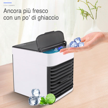Mini Condizionatore Portatile | Raffredda, Illumina e Rilassa – Silenzioso, 3 Velocità, LED 7 Colori – Perfetto per Casa, Ufficio, Campeggio