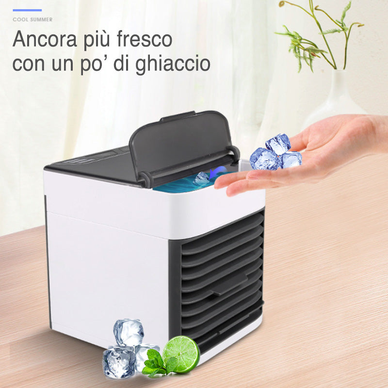 Mini Condizionatore Portatile | Raffredda, Illumina e Rilassa – Silenzioso, 3 Velocità, LED 7 Colori – Perfetto per Casa, Ufficio, Campeggio