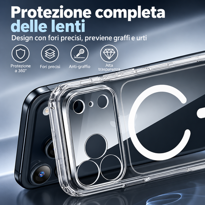 Cover Trasparente PC + TPU per iPhone – Antiurto, Anti ingiallimento ,Anti-Impronte e Anti-Graffio, Alta Trasparenza, Compatibile con MagSafe – 1110