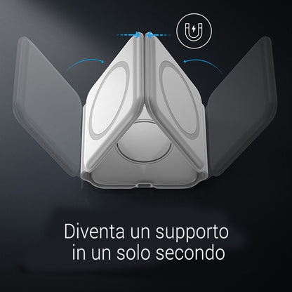 Caricatore Wireless 3 in 1 Pieghevole Magnetico – Ricarica iPhone, Apple Watch e AirPods - SW-42